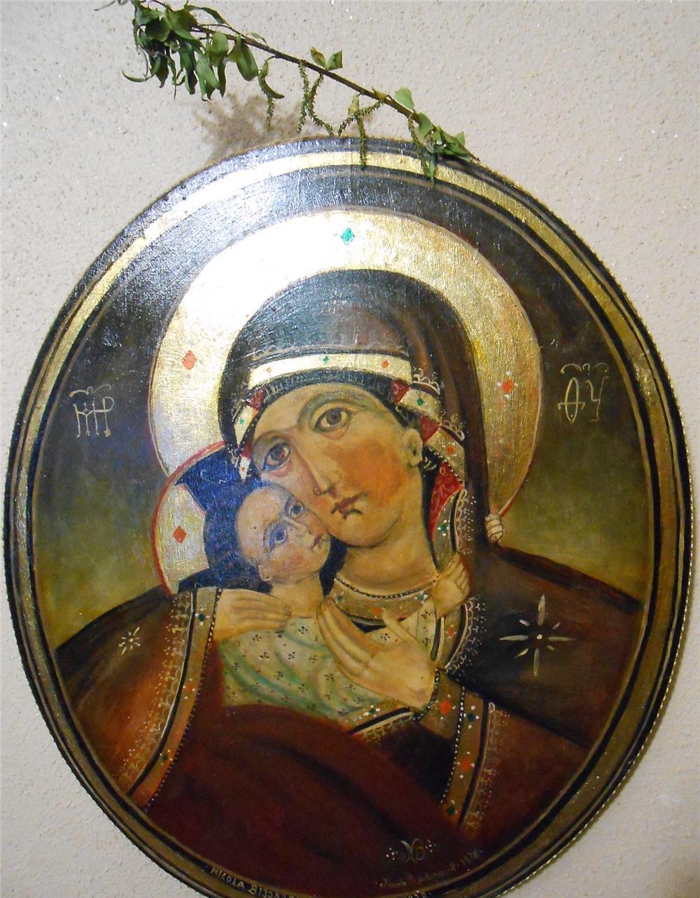 ICOANA MAICA DOMNULUI CU PRUNCUL PE LEMN PLIN OVAL SEMNATA ,,NIKOLA BIJODORVIK,,