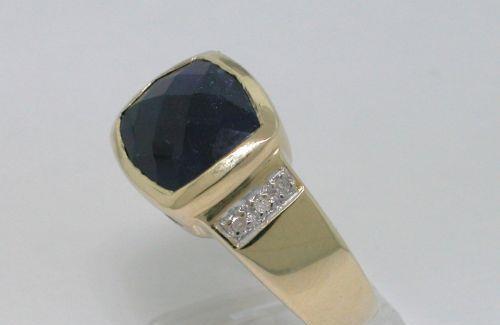 Inel aur 14ct cu diamante si lapis lazulli unisex