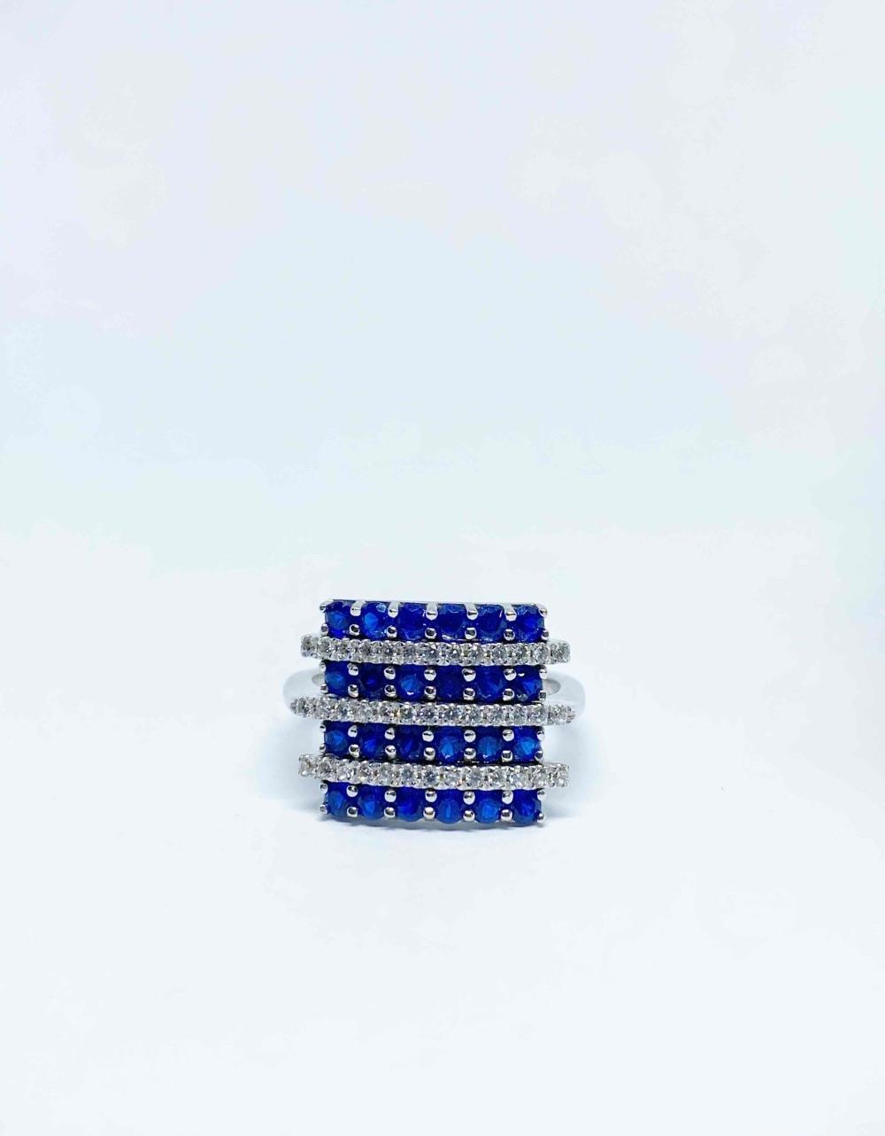 Inel aur alb 18k safire sintetice si zircon