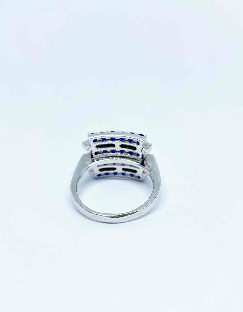 Inel aur alb 18k safire sintetice si zircon