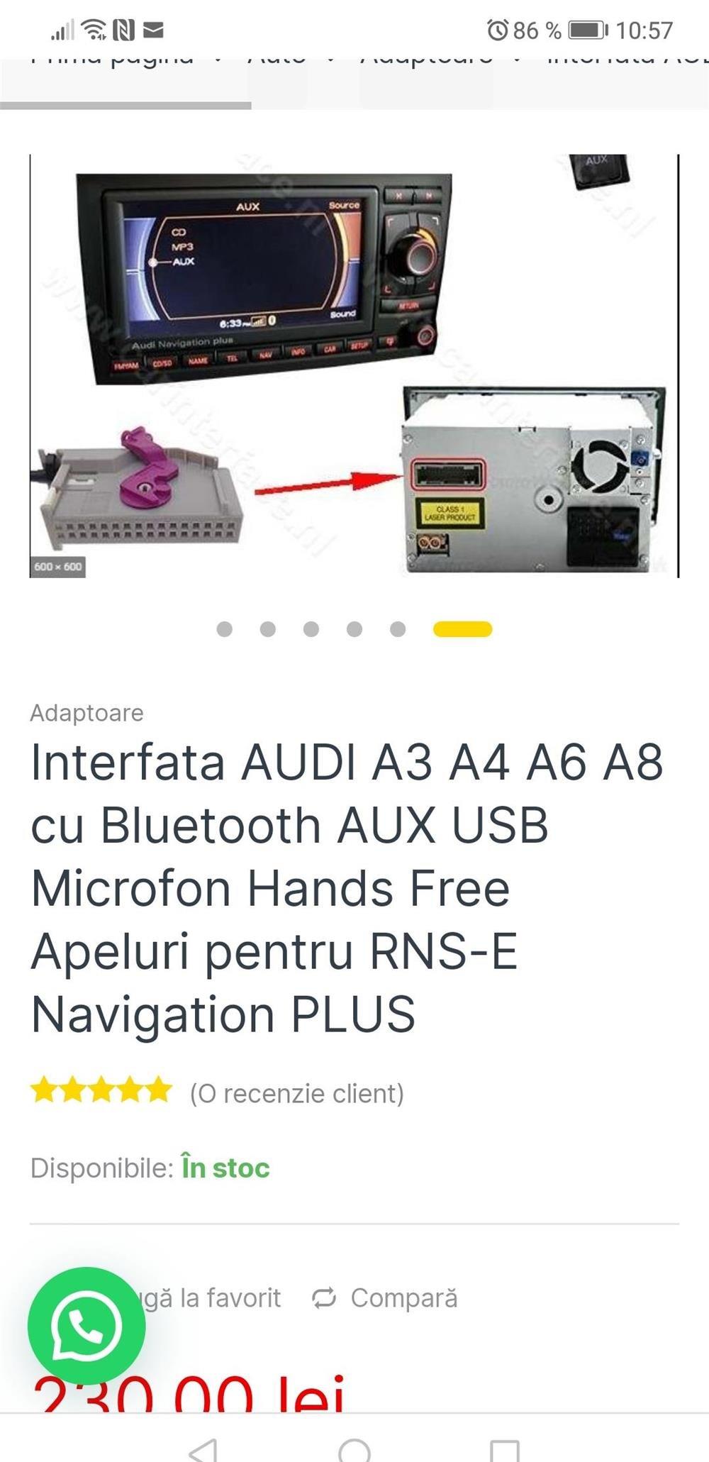 Interfață Audi A3, A4, A6, A8 cu Bluetooth AUX USB Microfon hands free