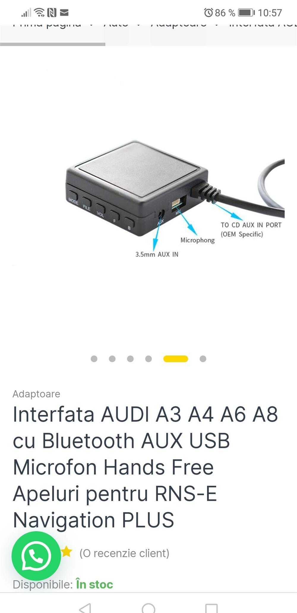 Interfață Audi A3, A4, A6, A8 cu Bluetooth AUX USB Microfon hands free