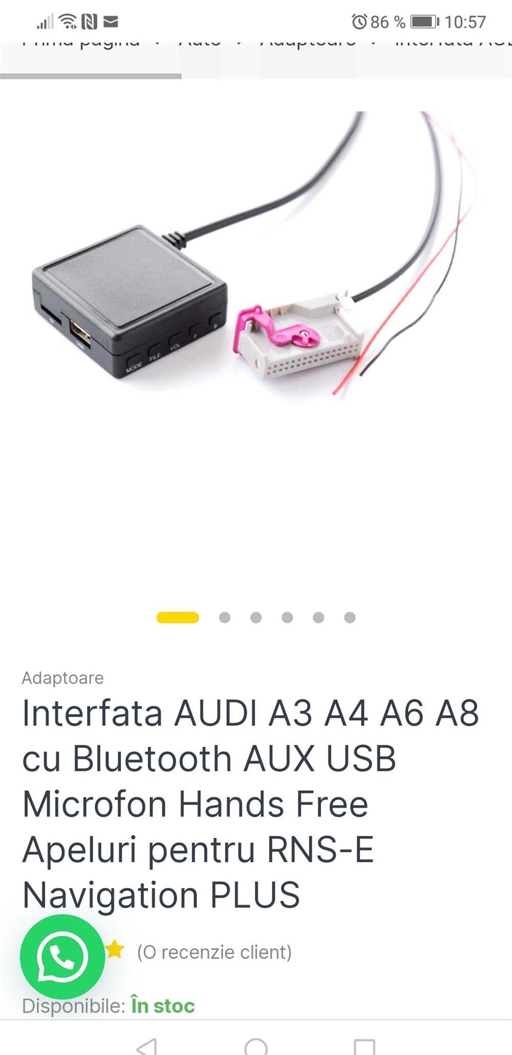 Interfață Audi A3, A4, A6, A8 cu Bluetooth AUX USB Microfon hands free