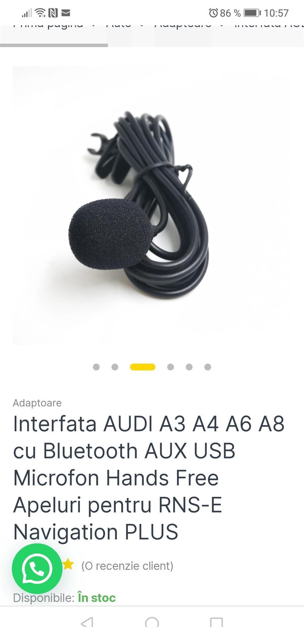 Interfață Audi A3, A4, A6, A8 cu Bluetooth AUX USB Microfon hands free