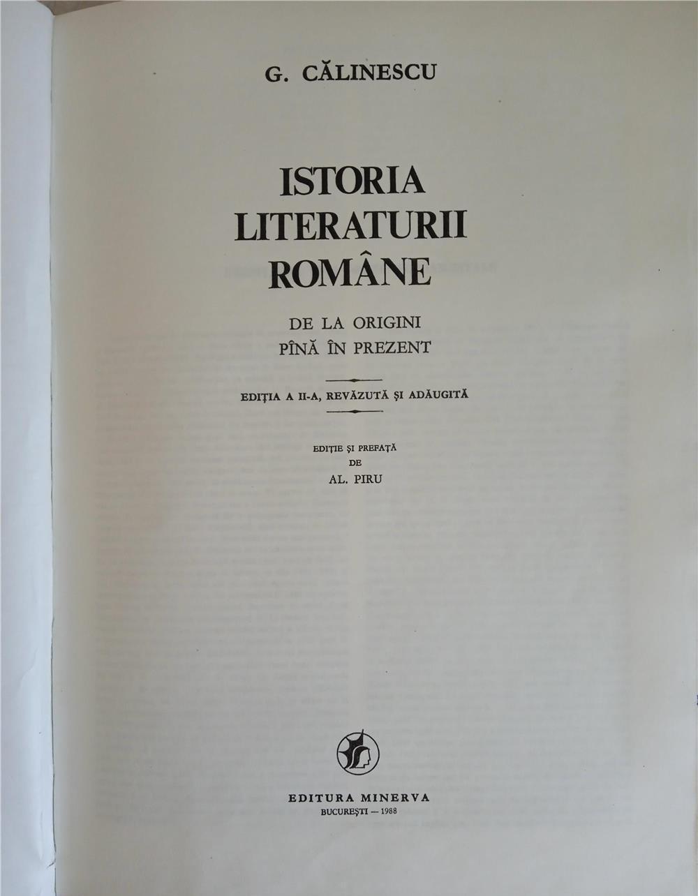 Istoria literaturii române de George Călinescu, editia 1988