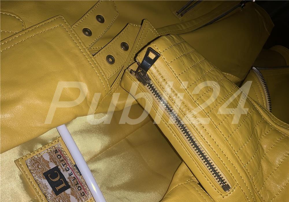 Jacheta biker Galbena piele naturala