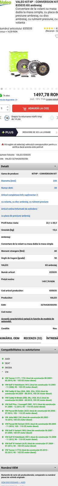 Kit ambreiaj complect conversie de la volant de la masa dubla laasa simpla