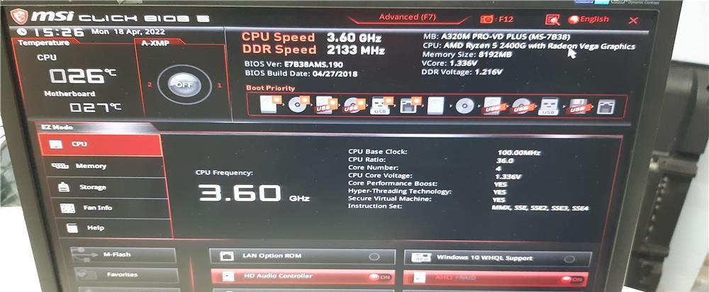 KIT Gaming AMD Ryzen 5 - 2400g  DDR4 - 8 Gb  MSI A320M PRO-VD Plus