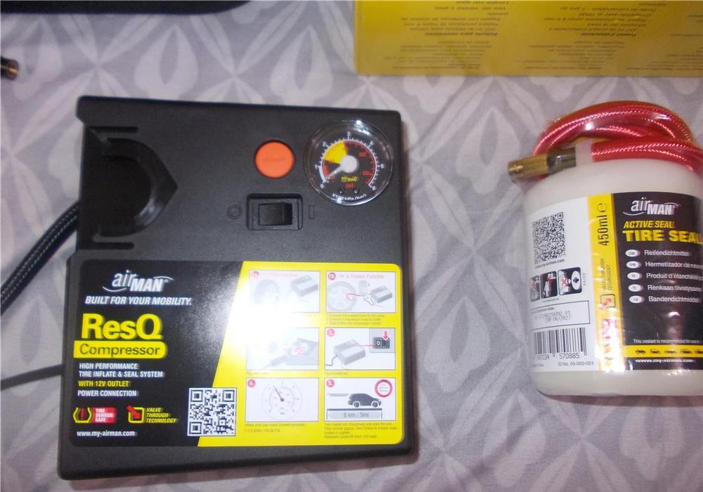 Kit reparatie pana auto compresor + spuma etanșare 450ml Airman ResQ Tire Repair anvelope cauciucuri
