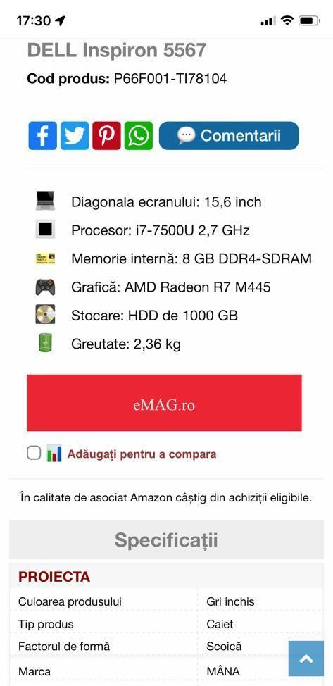 Laptop Dell  Inspiration 15 5000 series 15.6 inch 8 GB