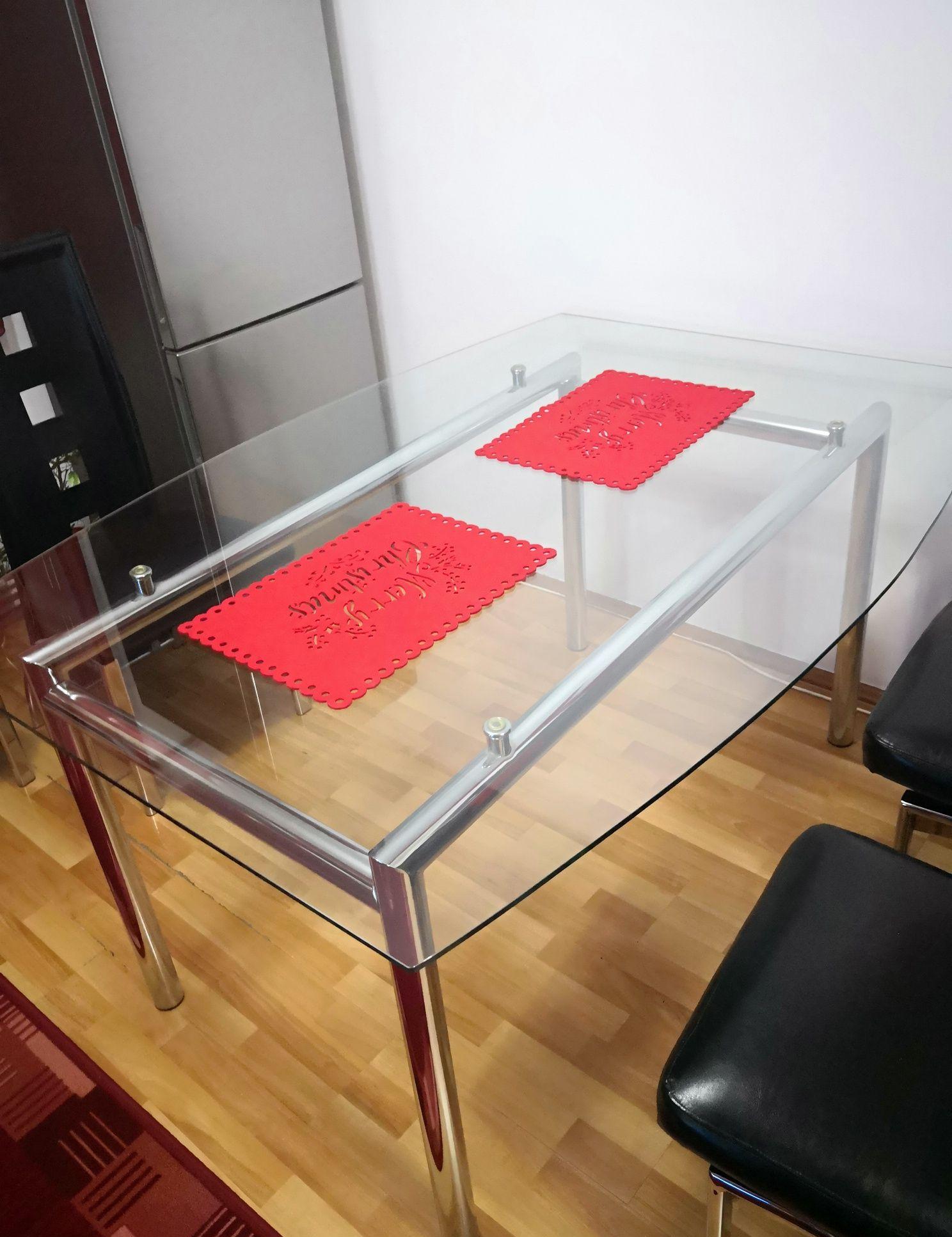 Masă din sticlă securizată cu cadru inox