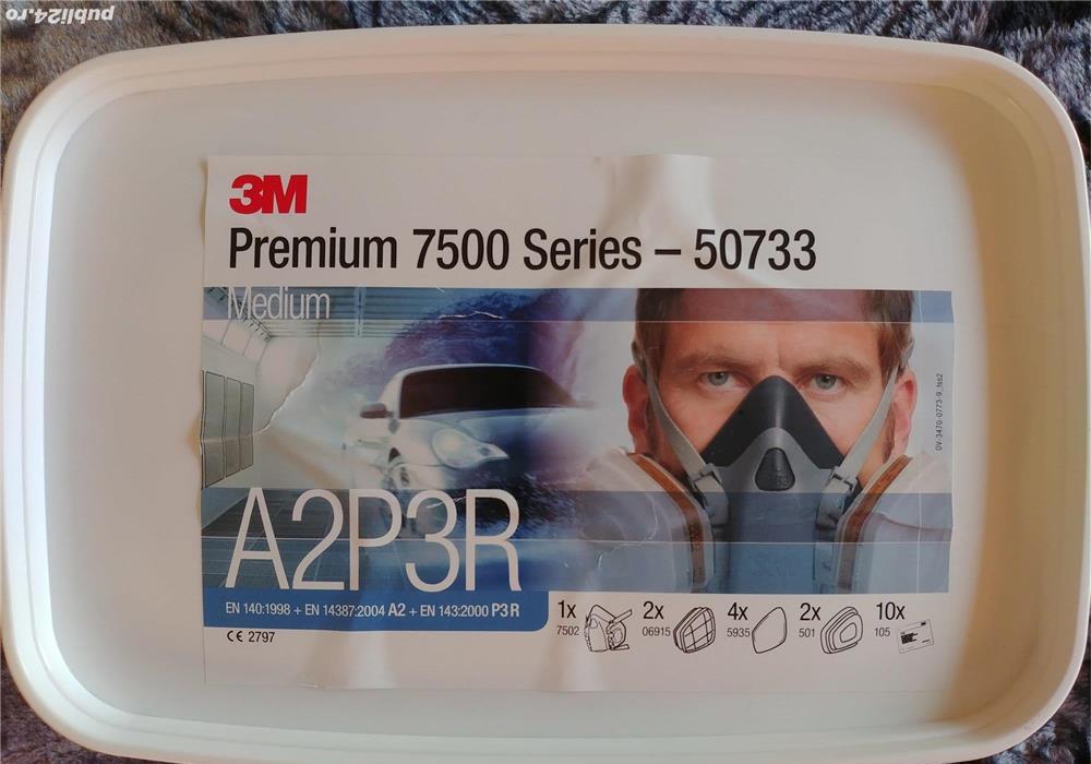 Masca de vopsit 3M Premium 7500 series - custom painted bluish black - toate filtrele noi - masura M