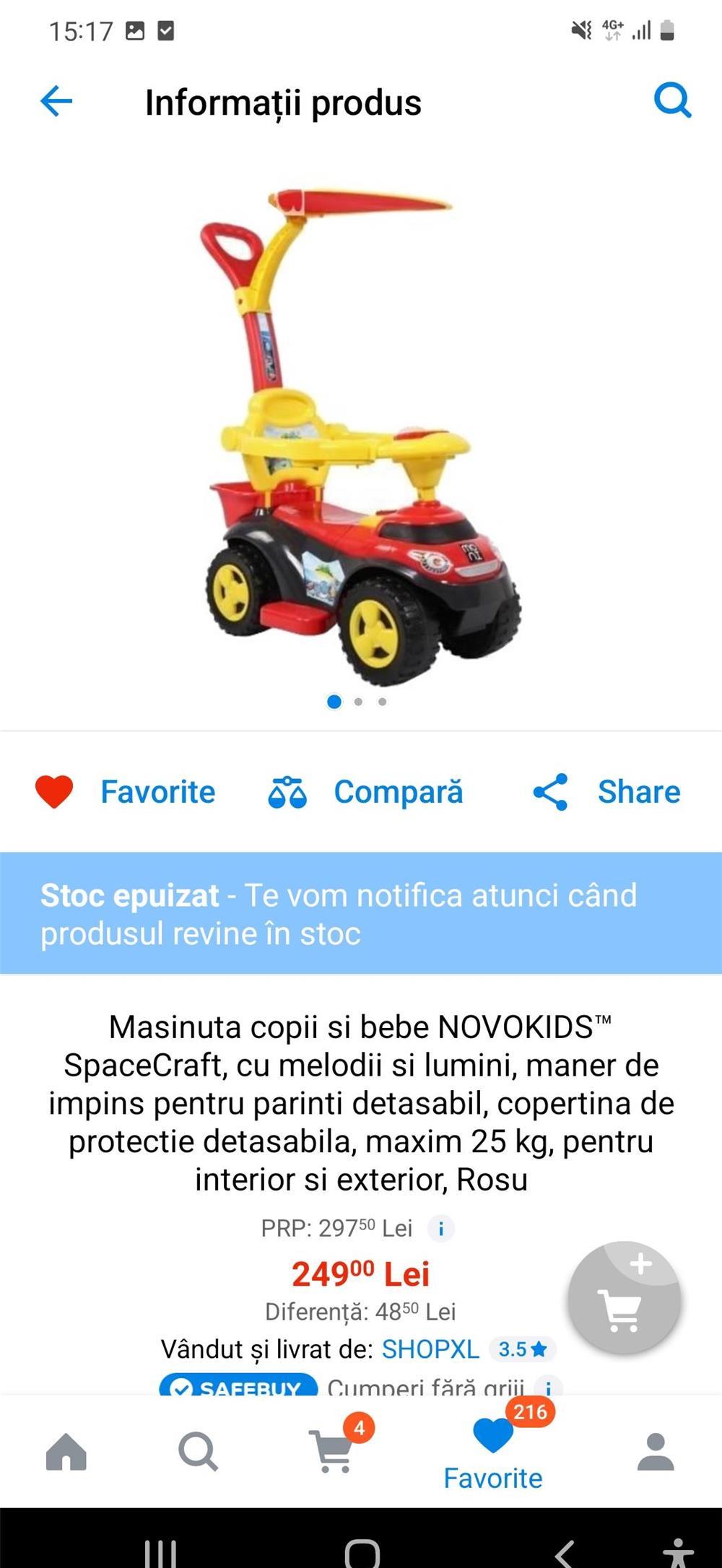 Masinuta copii si bebe NOVOKIDS  SpaceCraft, cu melodii si lumini, maner de impins pentru parinti