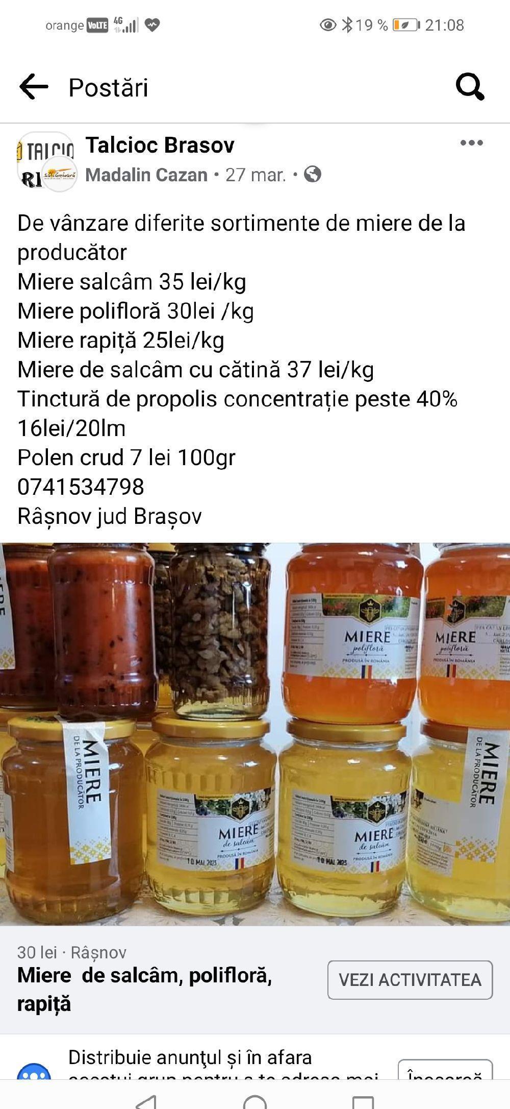 Miere de albine salcâm, polifloră, rapita