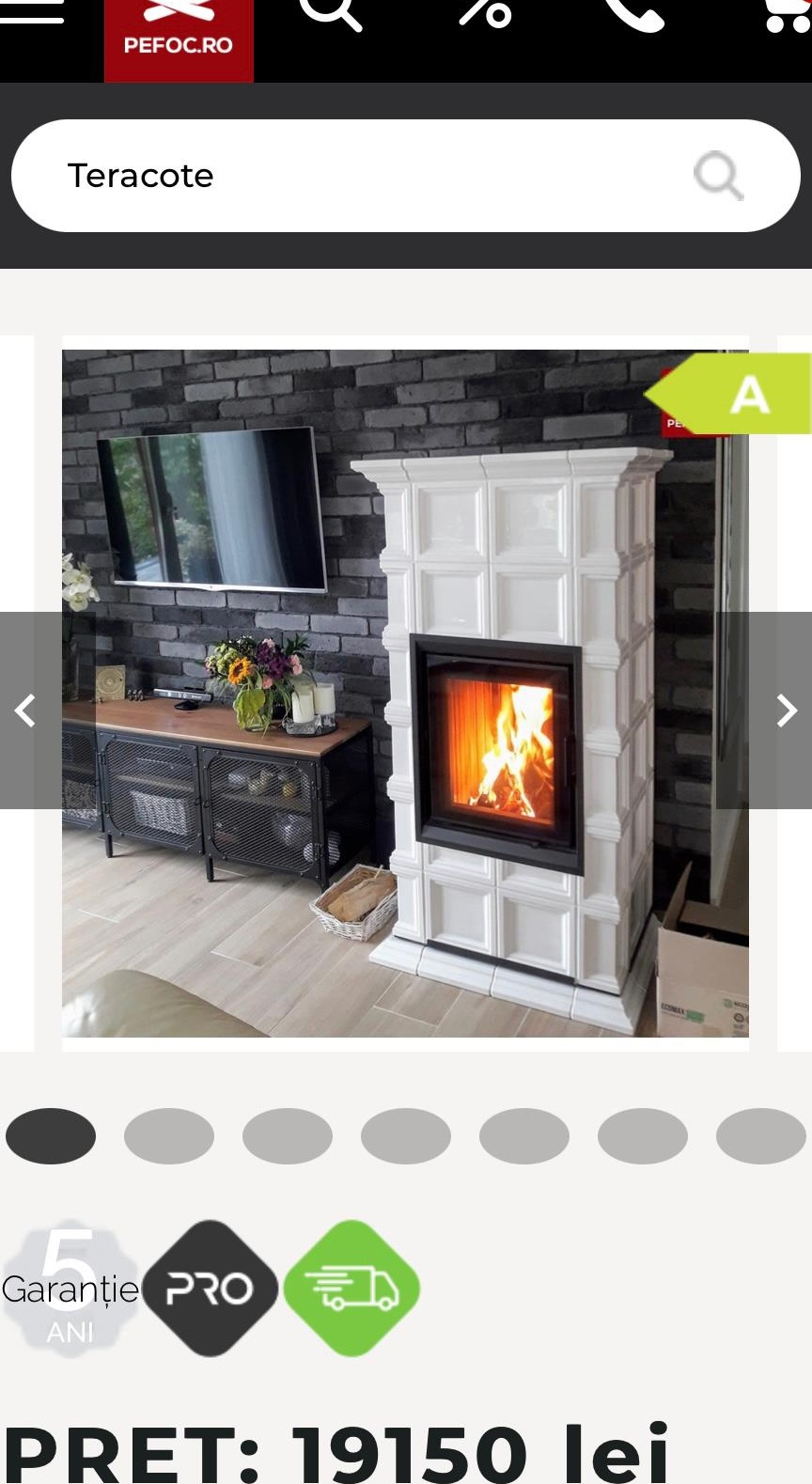 Milano cu cahle ,alb ,semineu modular tip teracota pe lemne