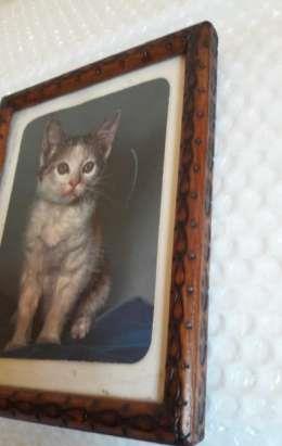 Mini tablou pisicuta cu rama din lemn