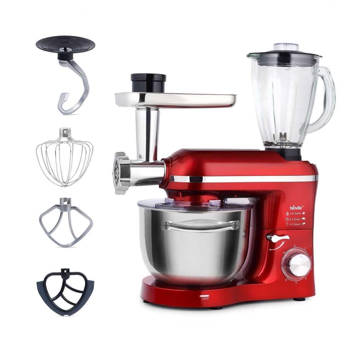 Mixer Biovita Cu Bol De 6L Din Inox, 1500W, Cu Tocător Și Blender