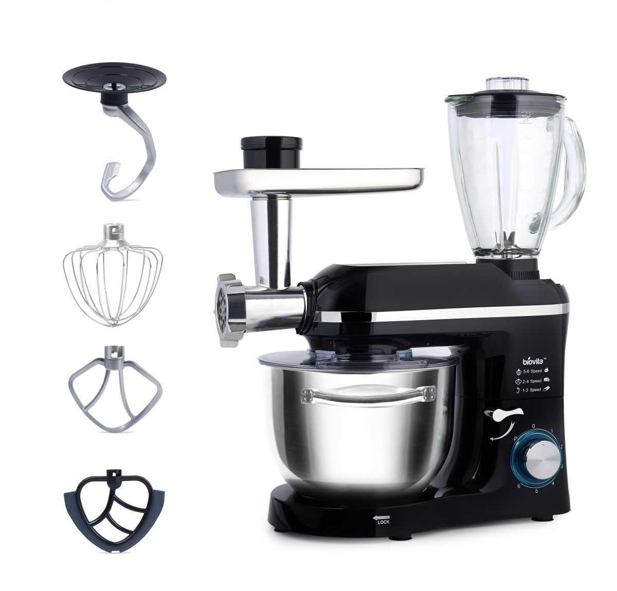 Mixer Biovita Cu Bol De 6L Din Inox, 1500W, Cu Tocător Și Blender