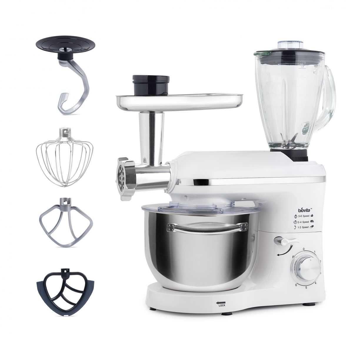 Mixer Biovita Cu Bol De 6L Din Inox, 1500W, Cu Tocător Și Blender