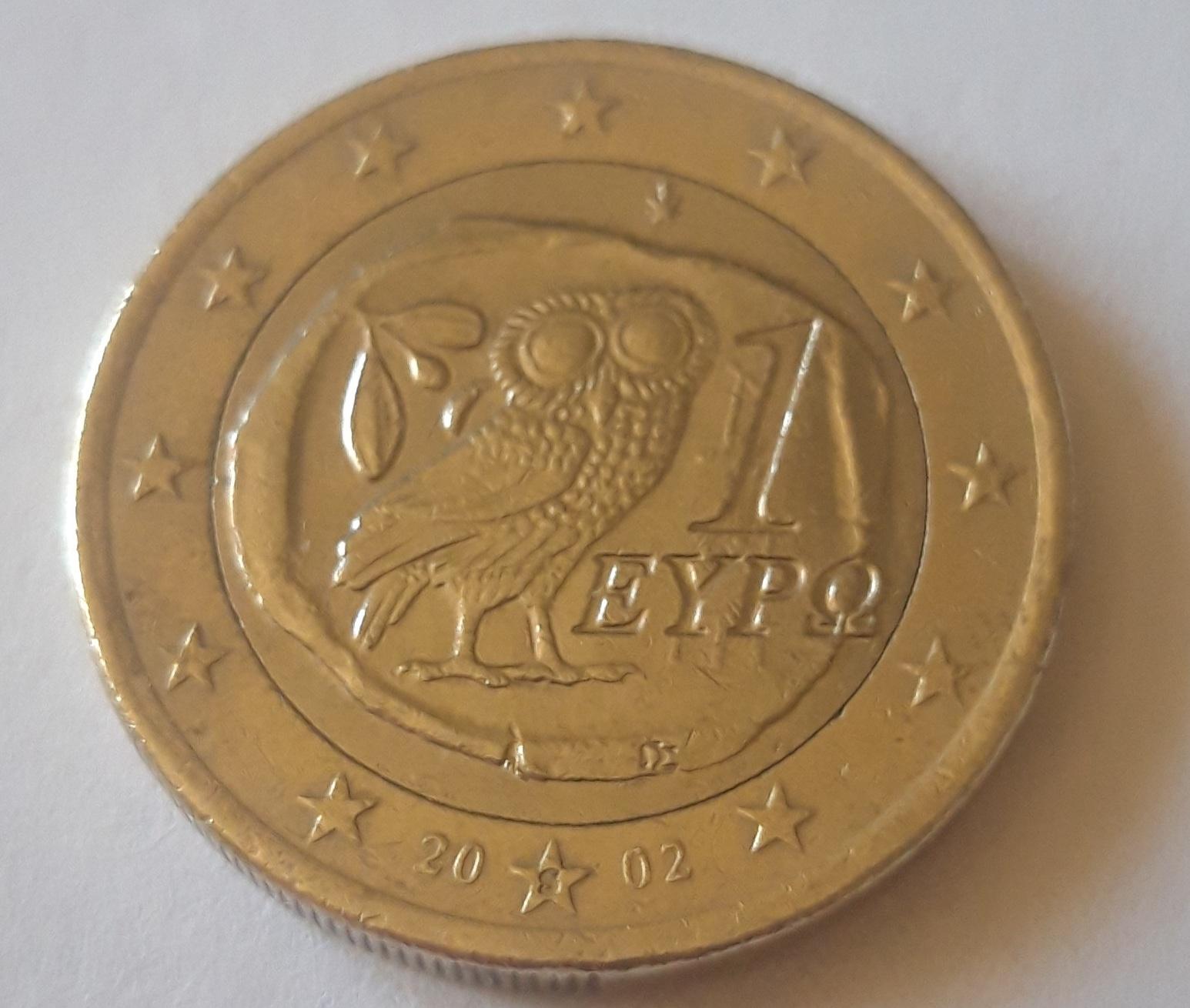 Monedă rară de 1 euro, Grecia, 2002