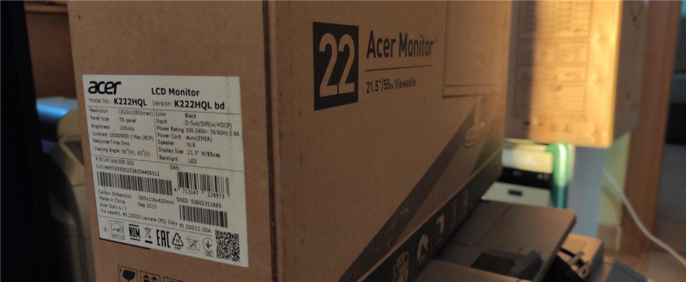 Monitor LED TN ACER K222HQL, 21.5", Full HD, 60Hz, negru, nou, sigilat