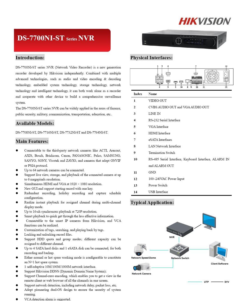 NVR Hikvision DS-7716NI-ST - Network Video Recorder IP cu 16 canale
