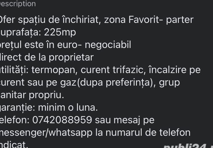 Ofer spatiu (225 mp) de inchiriat zona Favorit, Timisoara