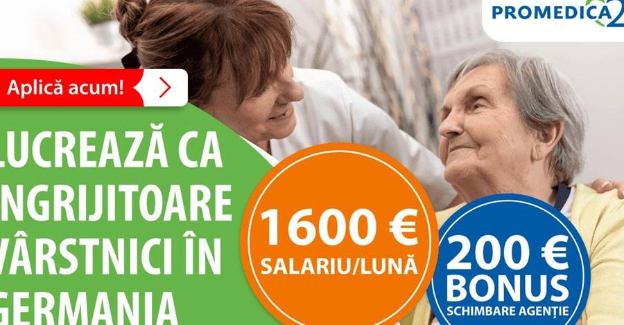 Ofertă de munca la îngrijire bătrâni în Germania - 1600 EURO/luna