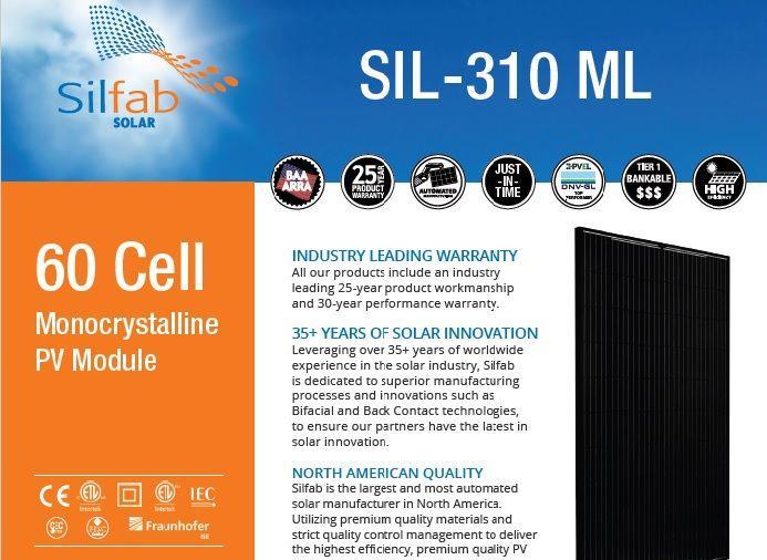 PALET 26 buc. panou/ri fotovoltaic/e monocristaline 310W SILFAB-SOLAR made in USA PRET cu TVA !