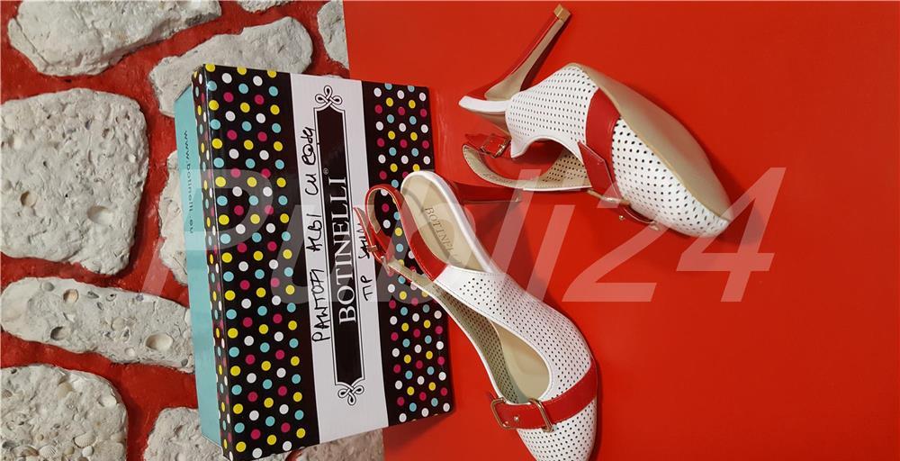Pantofi Botinelli Alb cu Rosu Tip sanda cu toc de 8.5 cm - Noi in cutie