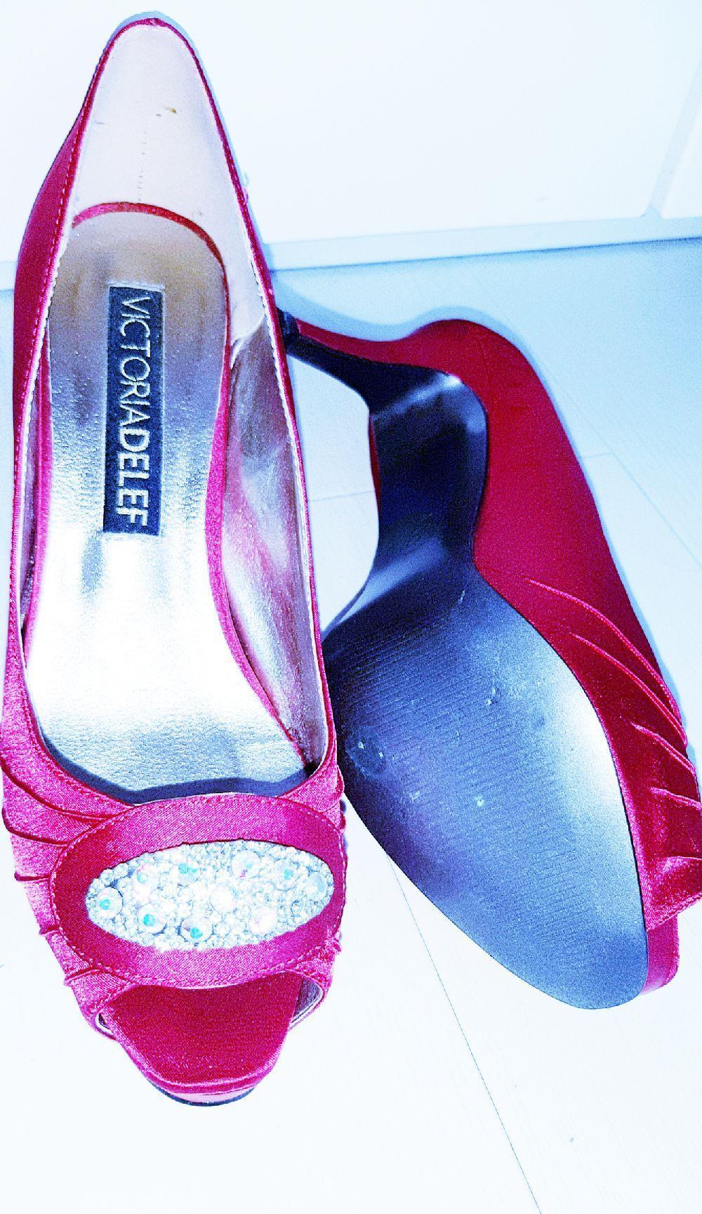 Pantofi cu cristale peep-toe, satin roz-ciclam