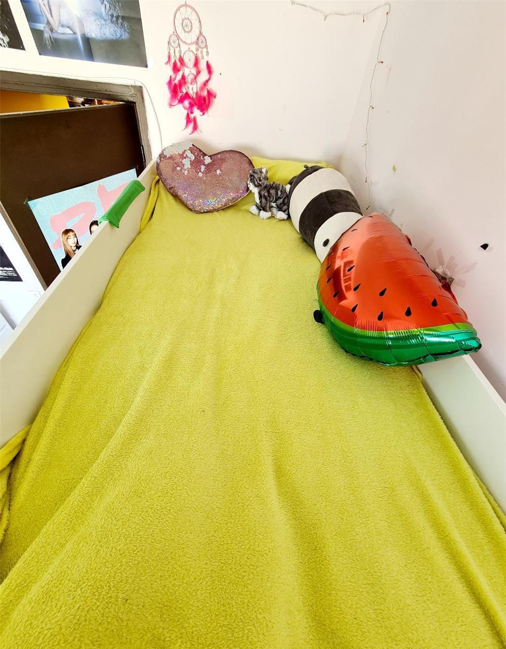 Pat IKEA supraetajat, alb verde/cu birou +3 sertare, 90x200 cm