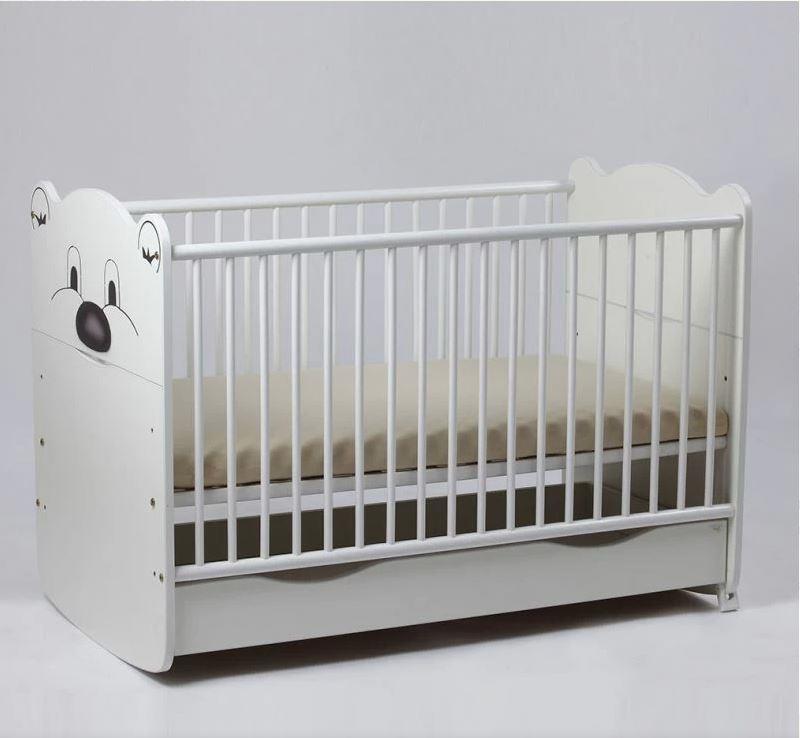 Patut din lemn pentru copii cu saltea 120 x 60 cm Teddy