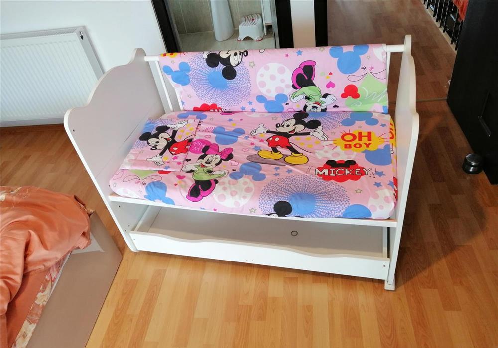 Patut din lemn pentru copii cu saltea 120 x 60 cm Teddy