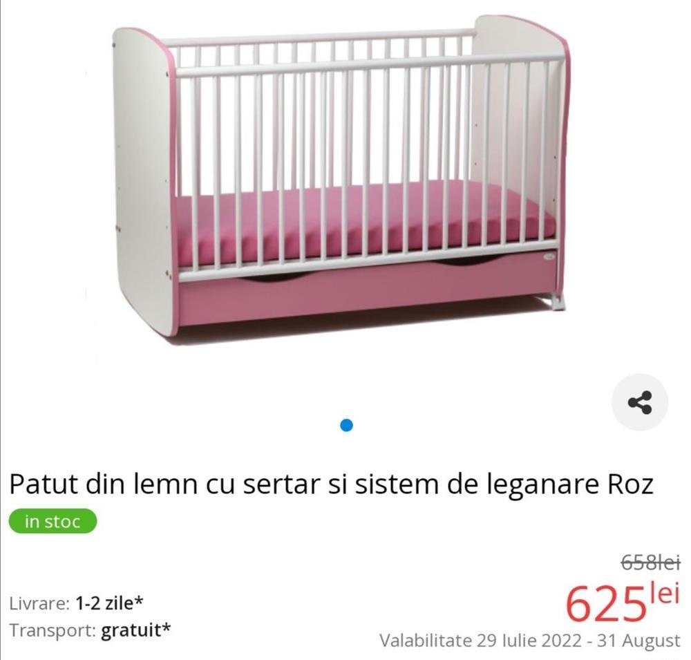 Pătuț lemn, leganare, saltea cocos, suport saltea intarit