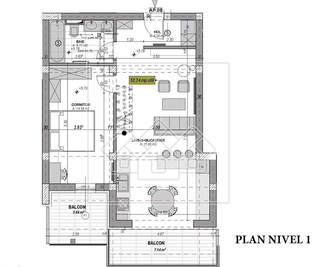 Penthouse cu 3 camere si 2 balcoane - finisaje de calitate superioara