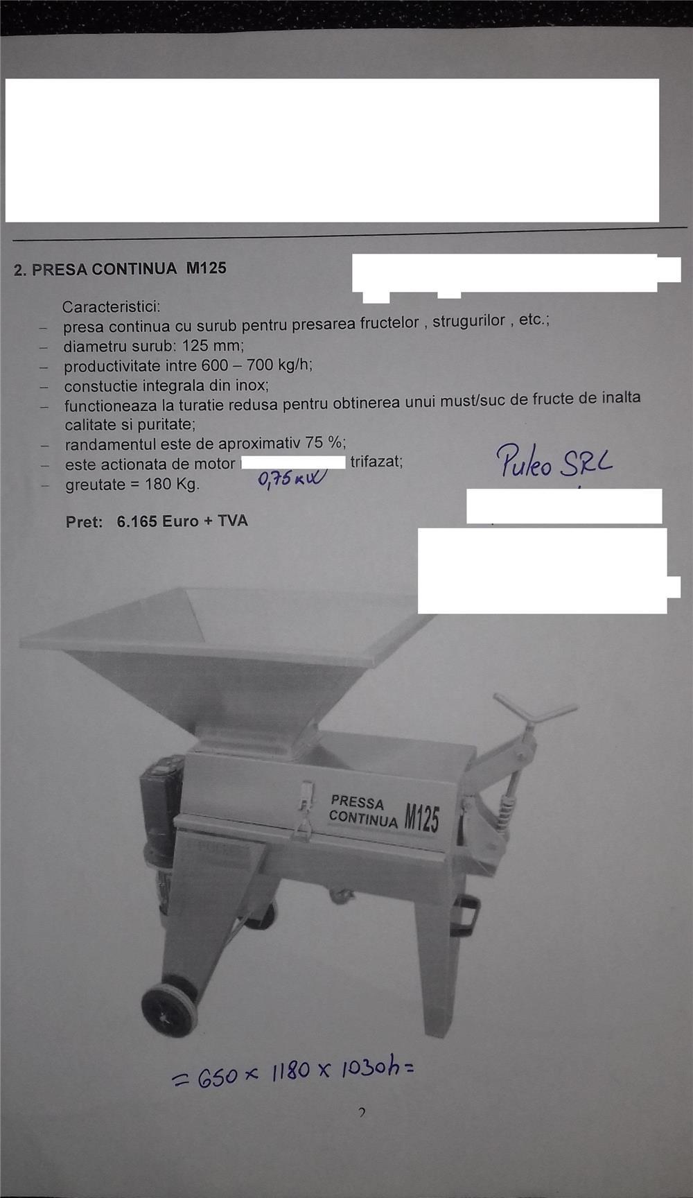 Presa continua pentru suc de mere, struguri, fructe, legume
