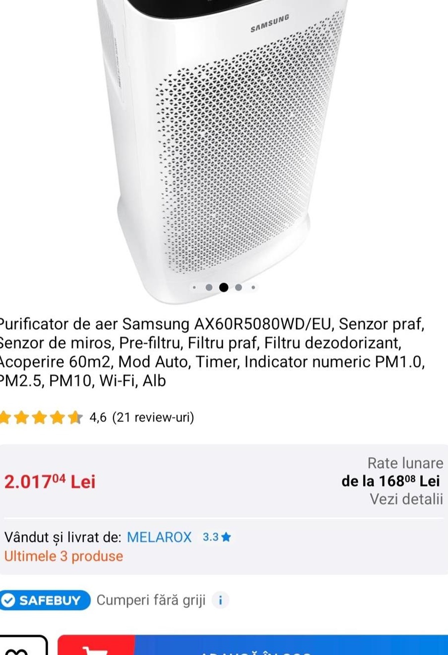 Purificator de aer SAMSUNG sigilat cu wifi, schimb cu PS4 / PS5