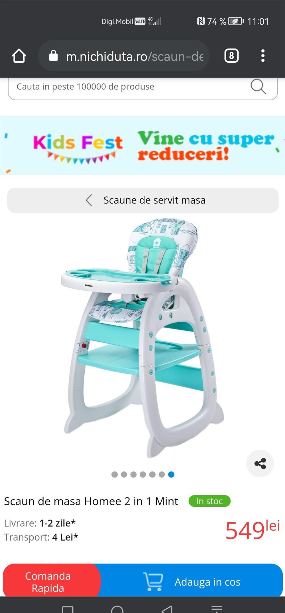 Scaun de masa bebe 2 in 1 Caretero HOMEE Mint