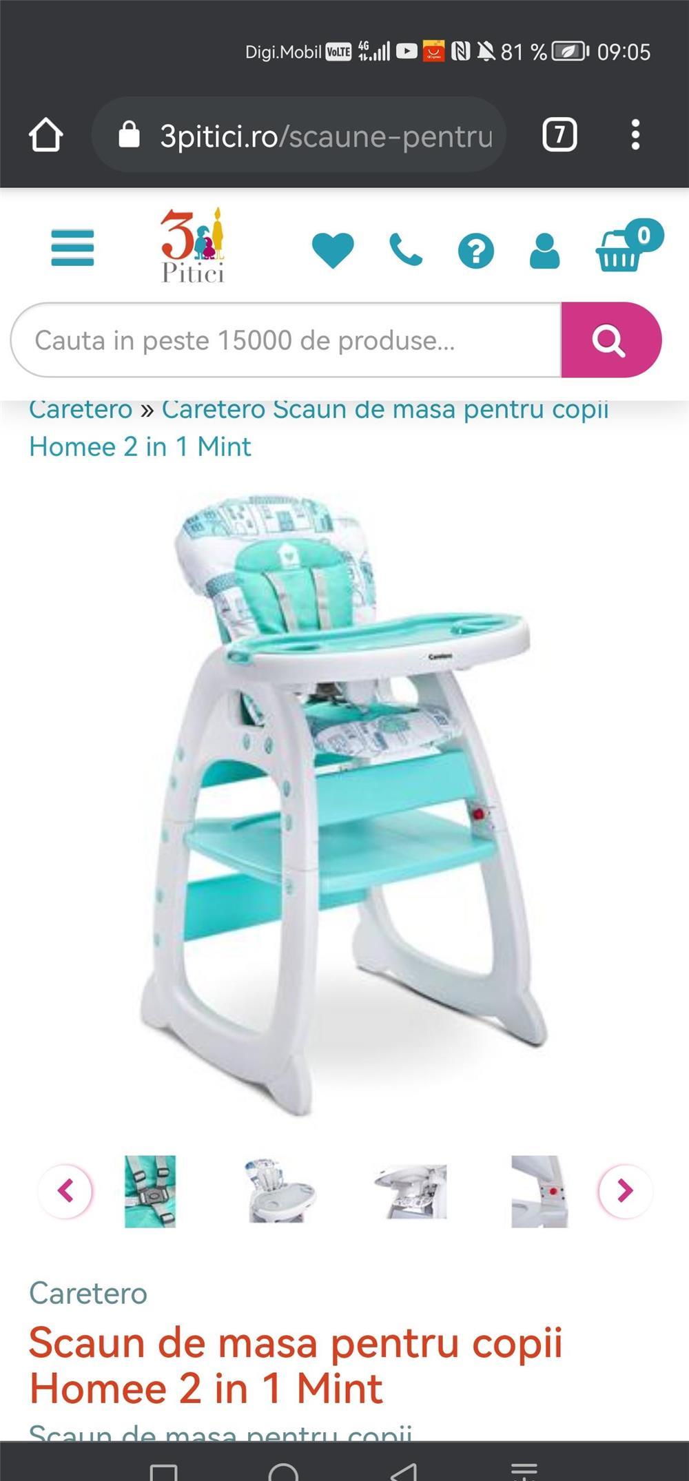 Scaun de masa bebe 2 in 1 Caretero HOMEE Mint