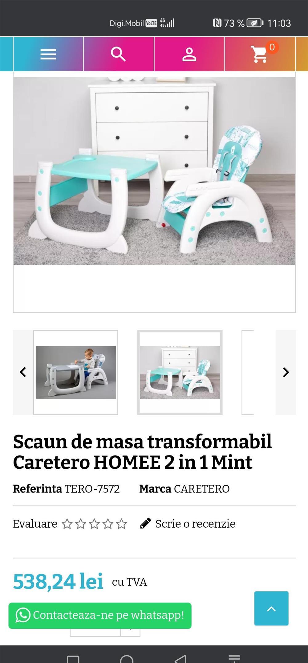 Scaun de masa bebe 2 in 1 Caretero HOMEE Mint