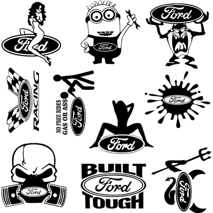 Set 10 stickere auto personalizate Ford 15cm