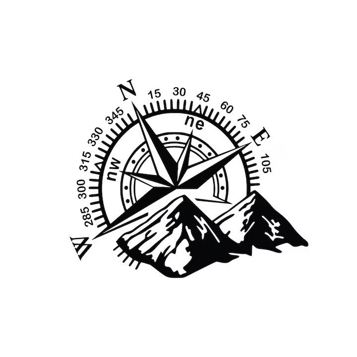 Set 2 Stickere Auto Compass Busola si Munti, 58x48cm