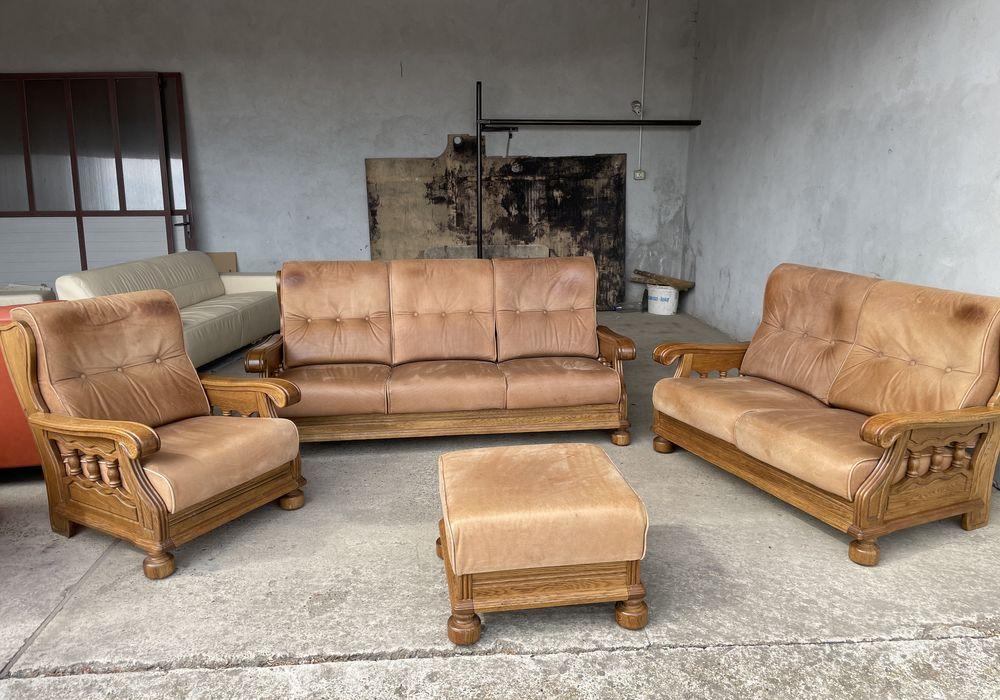 Set canapele piele + lemn masiv Germania