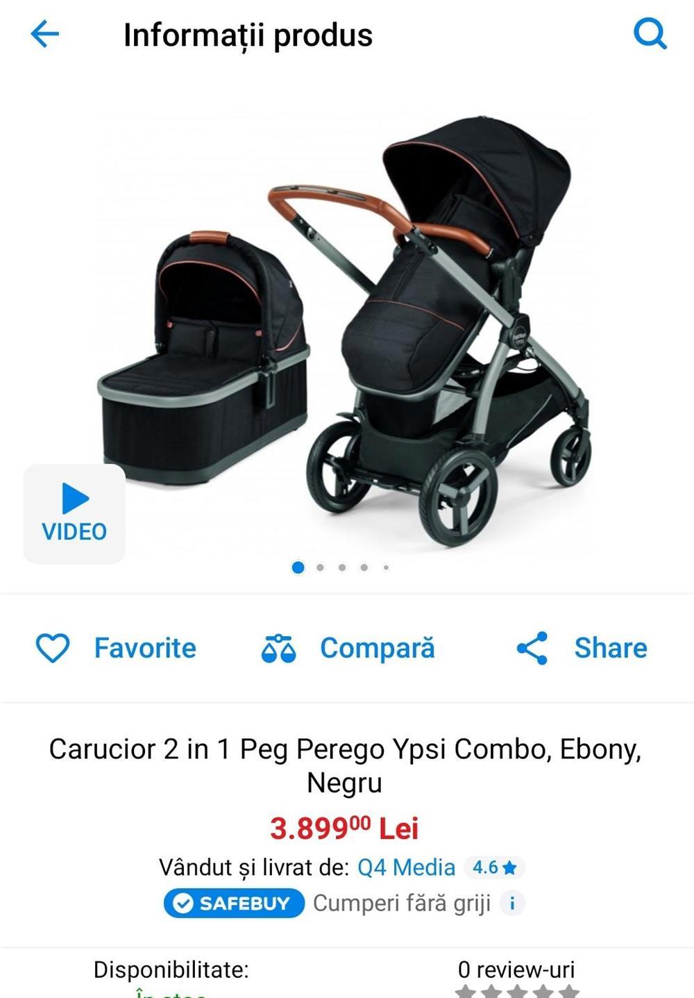 Set Carucior 2 in 1 Peg Perego Ypsi Combo, Nou, garantie 2 ani, livrare gratuită