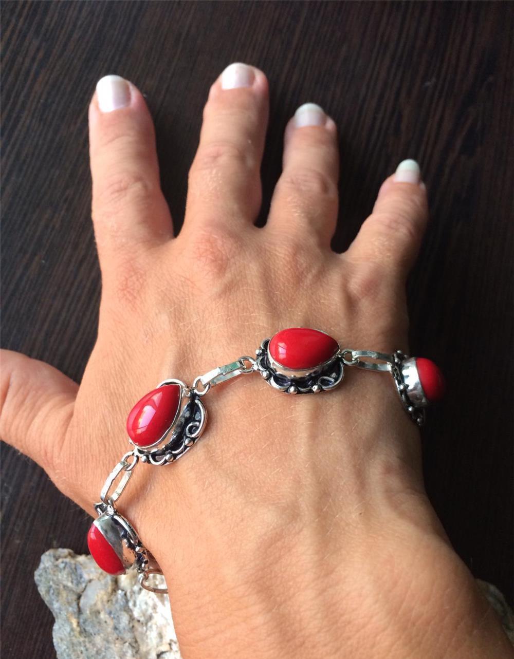 Set Lant si Bratara Argint 925 cu Pietre Semipretioase Coral
