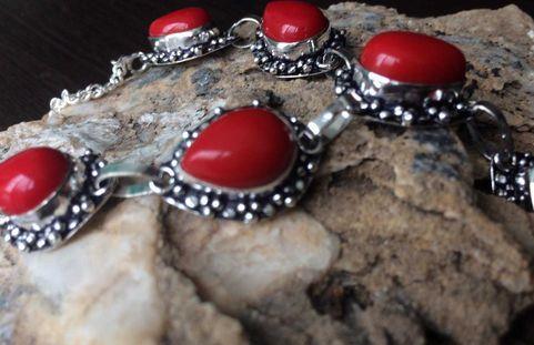 Set Lant si Bratara Argint 925 cu Pietre Semipretioase Coral