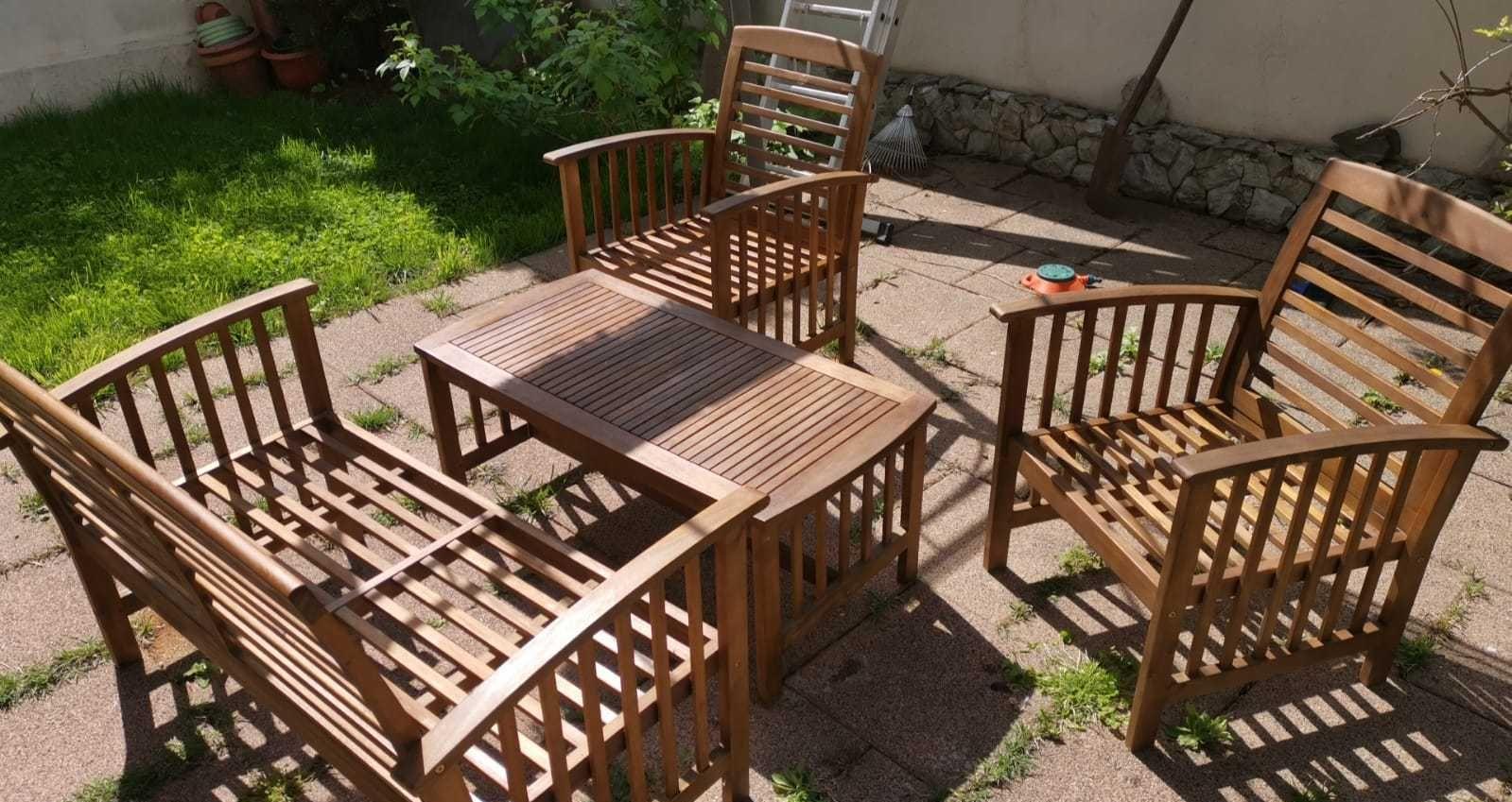 set terasa gradina masa scnun banca lemn masiv exotic
