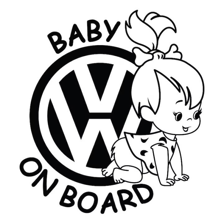 Sticker Auto Fetita Baby On Board  Volkswagen - 15cm x 14cm