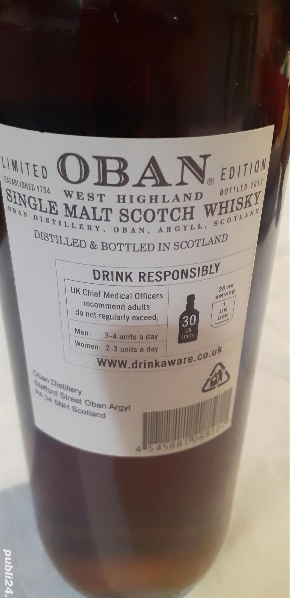 Sticla de colectie Oban Scotch maturat 21 de ani imbuteliat 2013